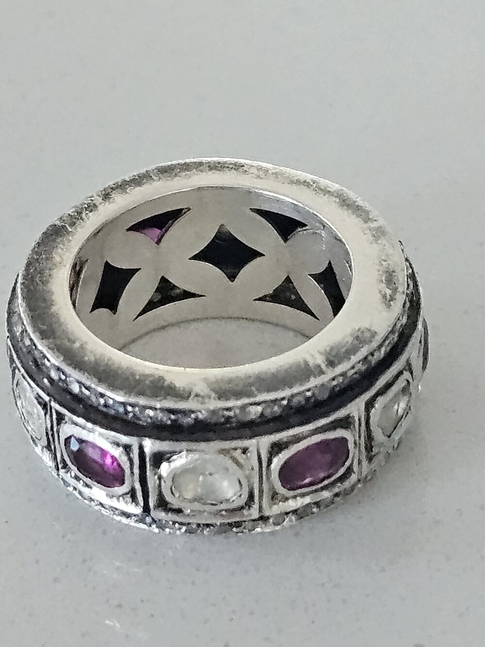 Vintage Modernist 9.7mm Natural Polki Diamond Ruby Statement Band Ring Ring - Picture 4 of 6